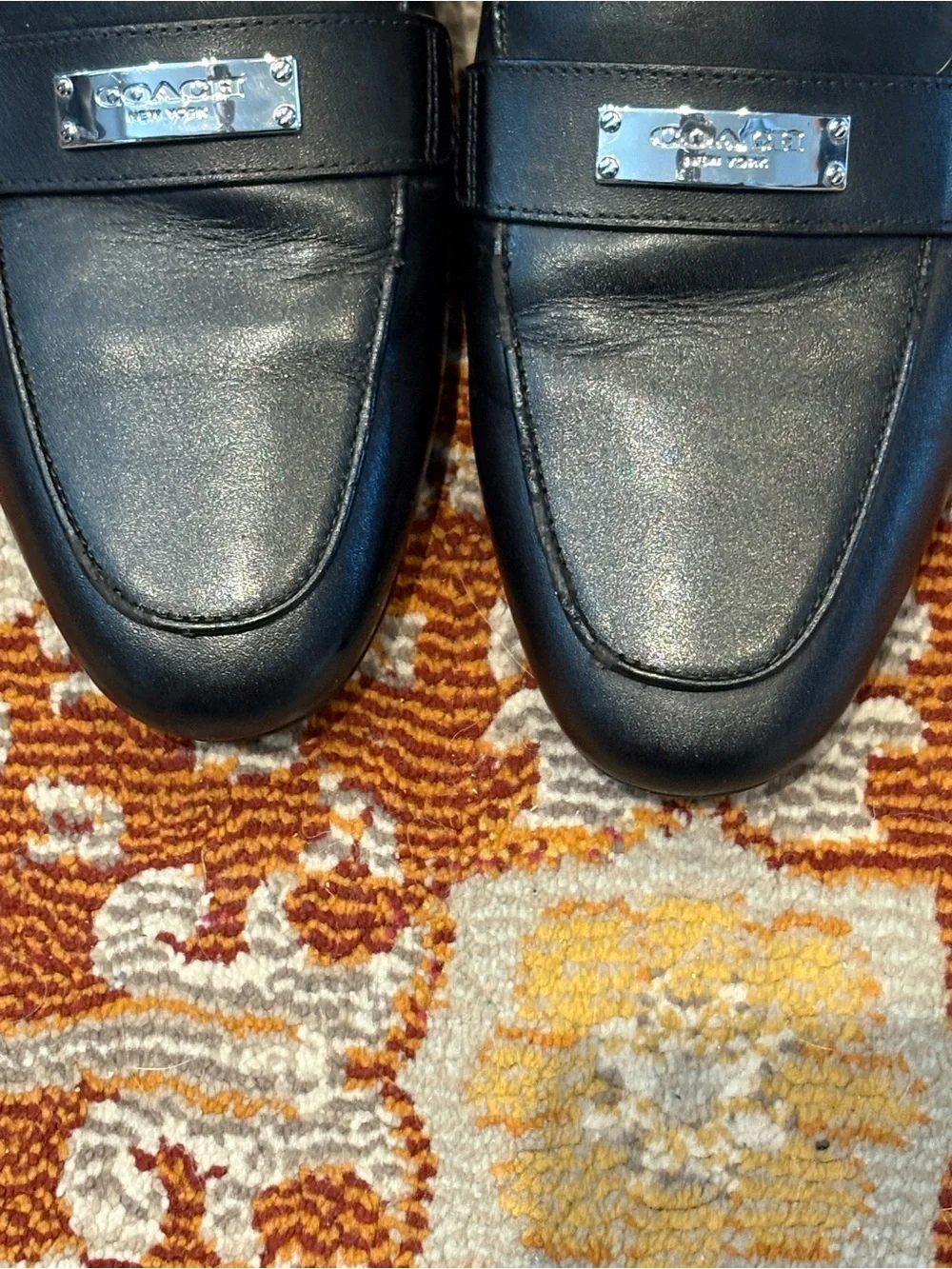 Coach Black Leather Slip-On Loafers with Tan Insole - Picture 4 of 10